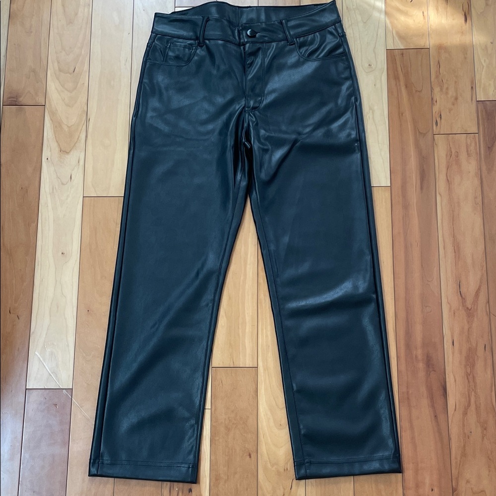 Faux Leather Straight-Leg Pants - Black